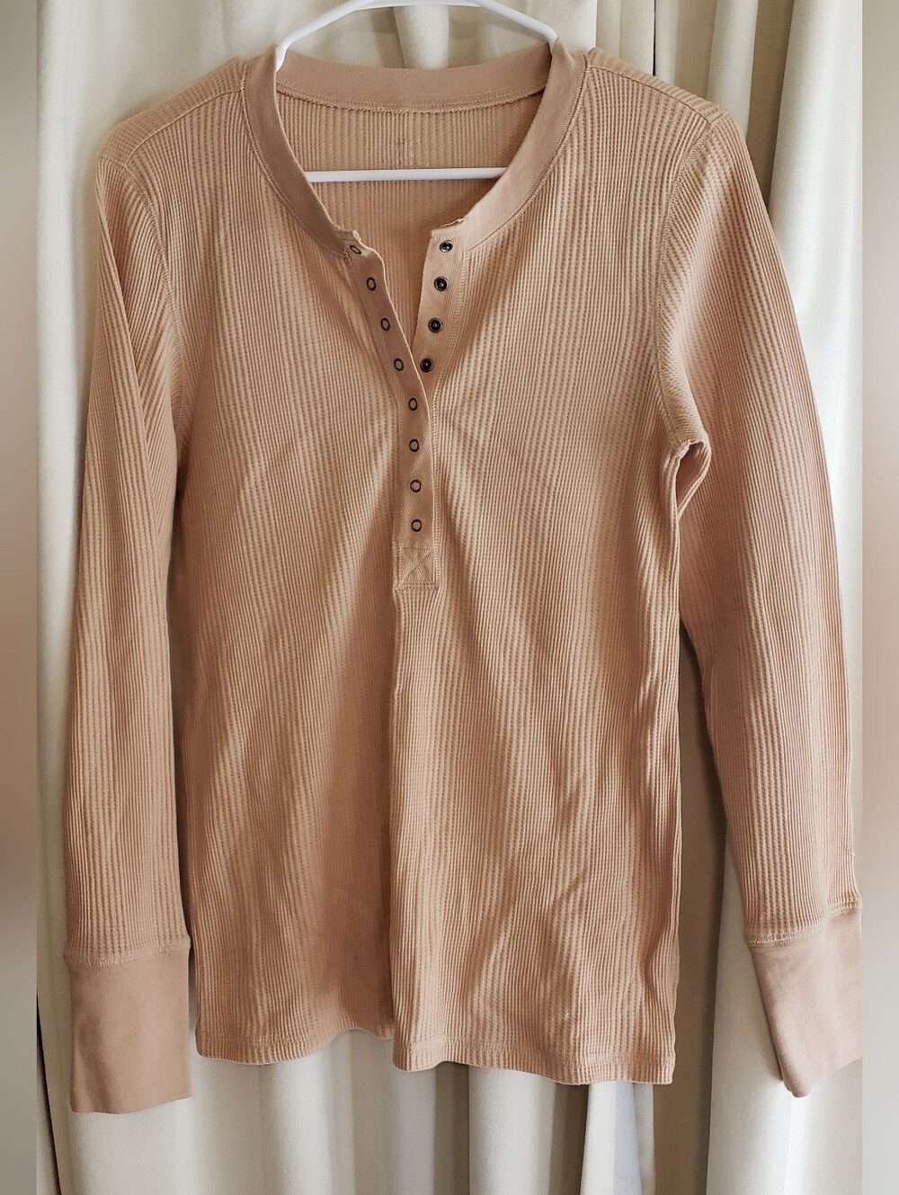 Aerie Women's Medium Nude Peach Long Sleeve Lounge Waffle Knit Henley Top